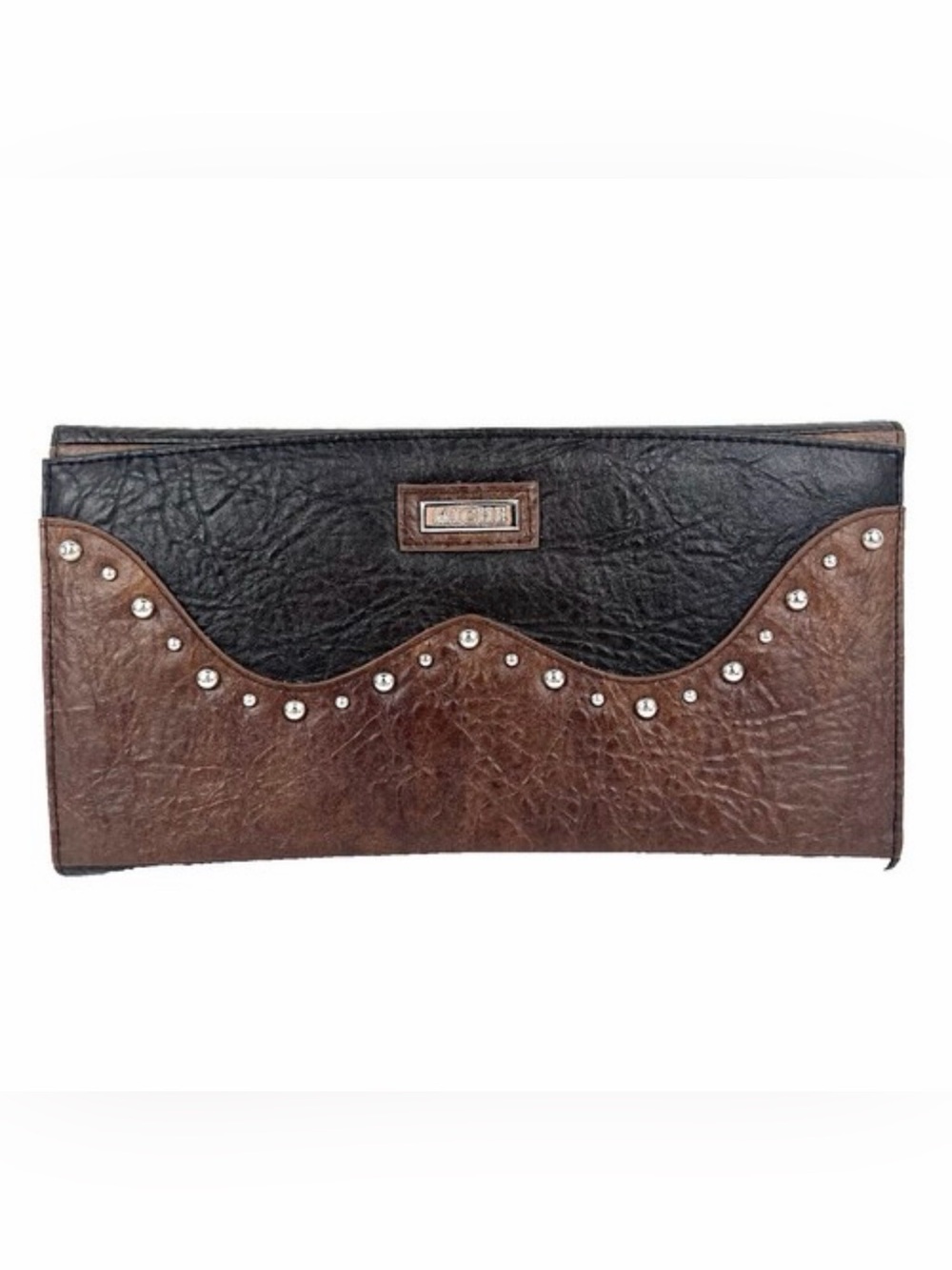 Miche Brown and Black Scalloped Studded Clutch